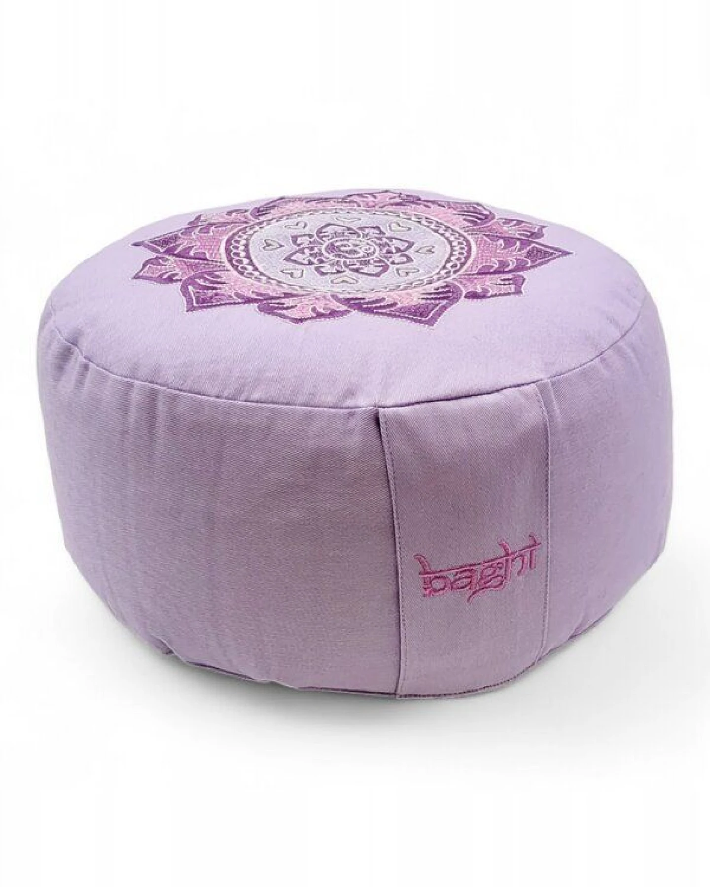 BAGHI Meditationskissen Rund pastellige Farben Om Bestickung - Sitzhöhe 15cm Bio-Baumwolle kbA – Ansicht 3
