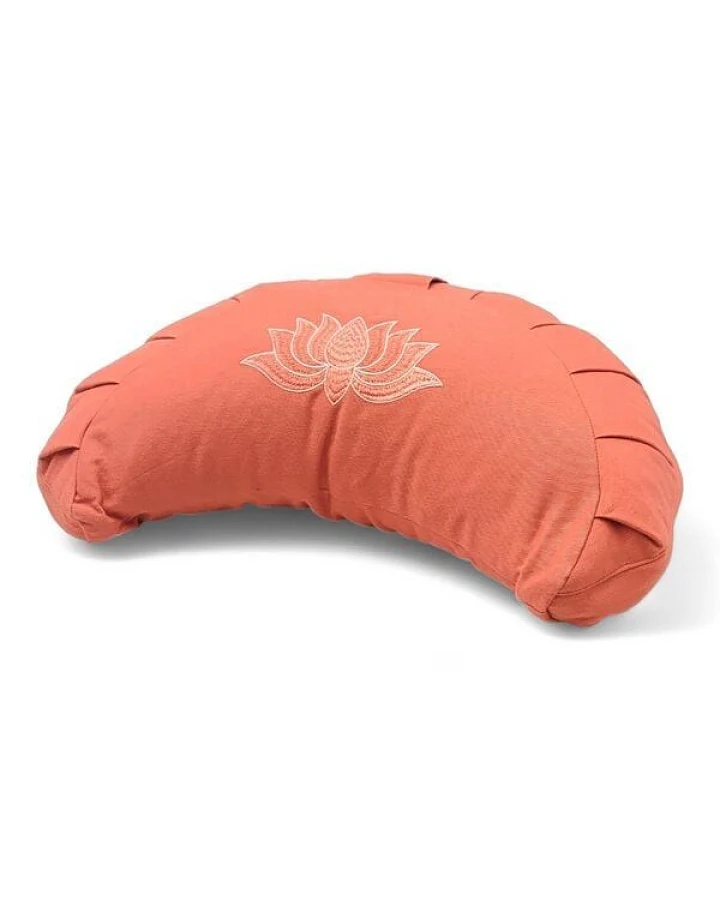 BAGHI Meditationskissen Halbmond pastellige Farben Lotus Bestickung - aus Bio-Baumwolle kbA zertifiziert Sitzhöhe 14 cm