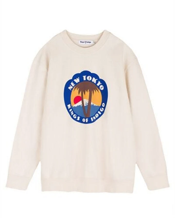 Kings Of Indigo Herren Sweatshirt NEIL aus Biobaumwolle mit FUJI Print Ecru