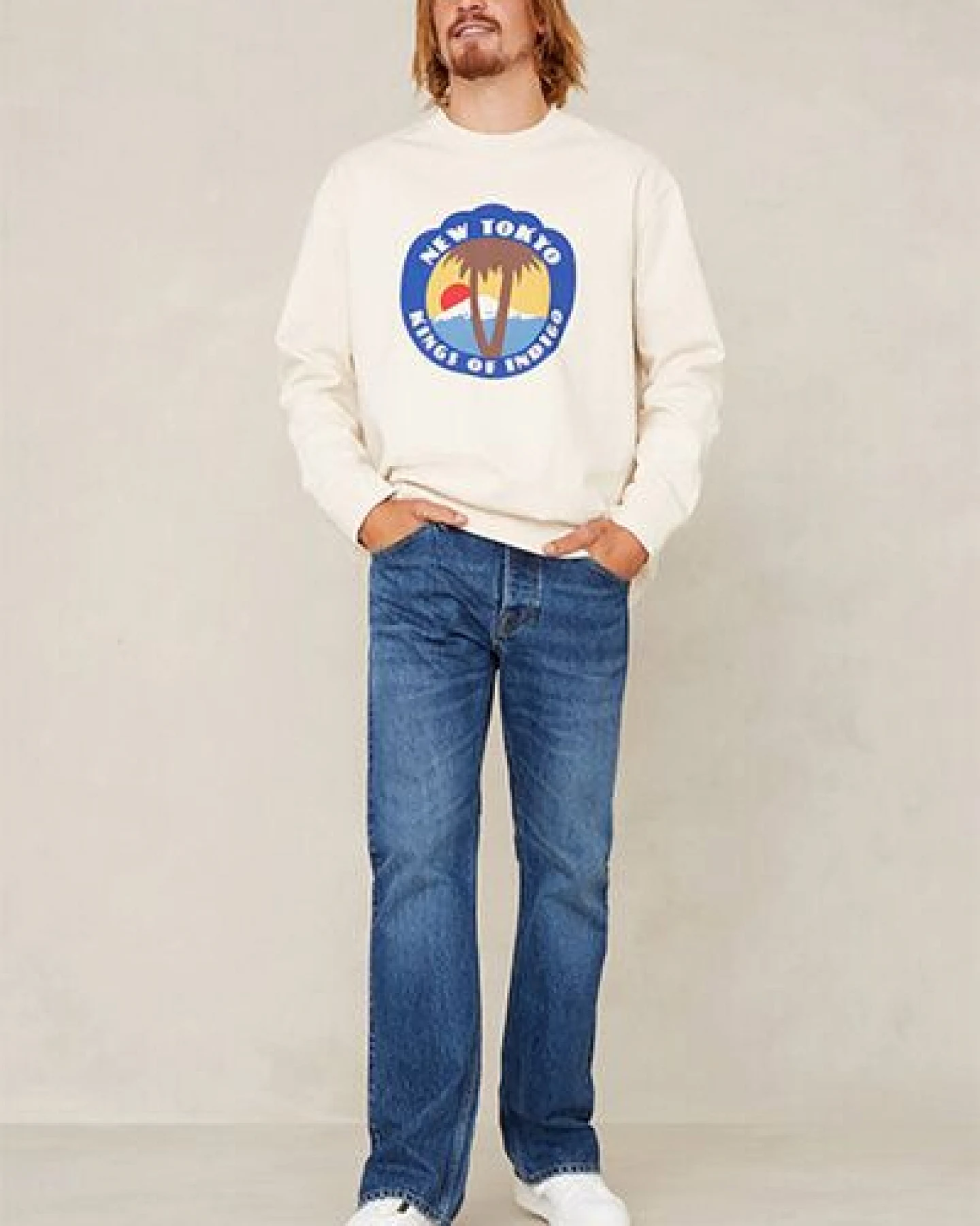 Kings Of Indigo Herren Sweatshirt NEIL aus Biobaumwolle mit FUJI Print Ecru – Ansicht 2