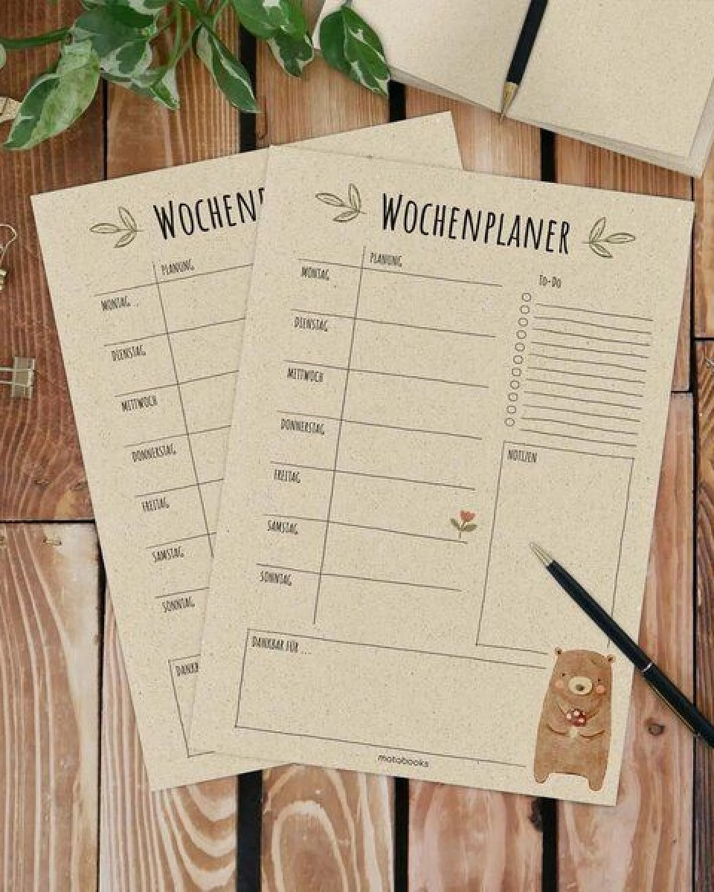 matabooks® Kalender undatiert A4 aus Graspapier – Wochenplaner – Ansicht 3