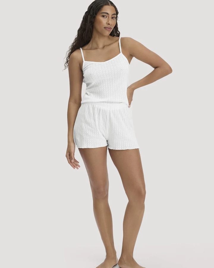 hessnatur Damen Pointelle Schlafshorts PURE COTTON aus Bio-Baumwolle - weiß - Größe 34