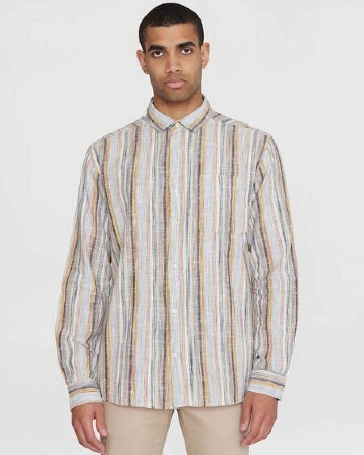 KnowledgeCotton Apparel Loose Fit Streifen Leinen HEMD