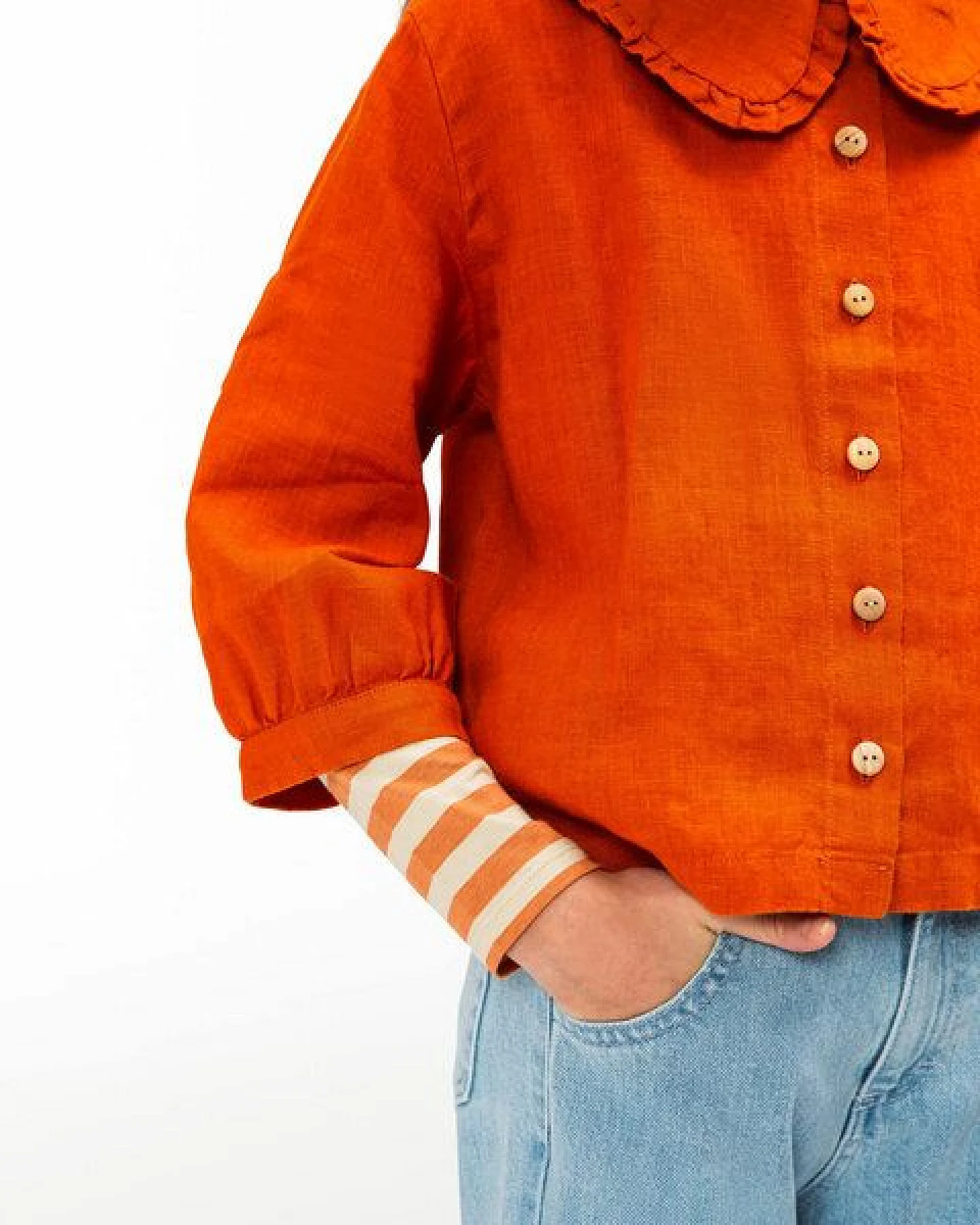 Matona Einzigartige Leinenbluse mit romantischem Rüschenkragen für Kinder / Vintage Collar Blouse – Ansicht 3