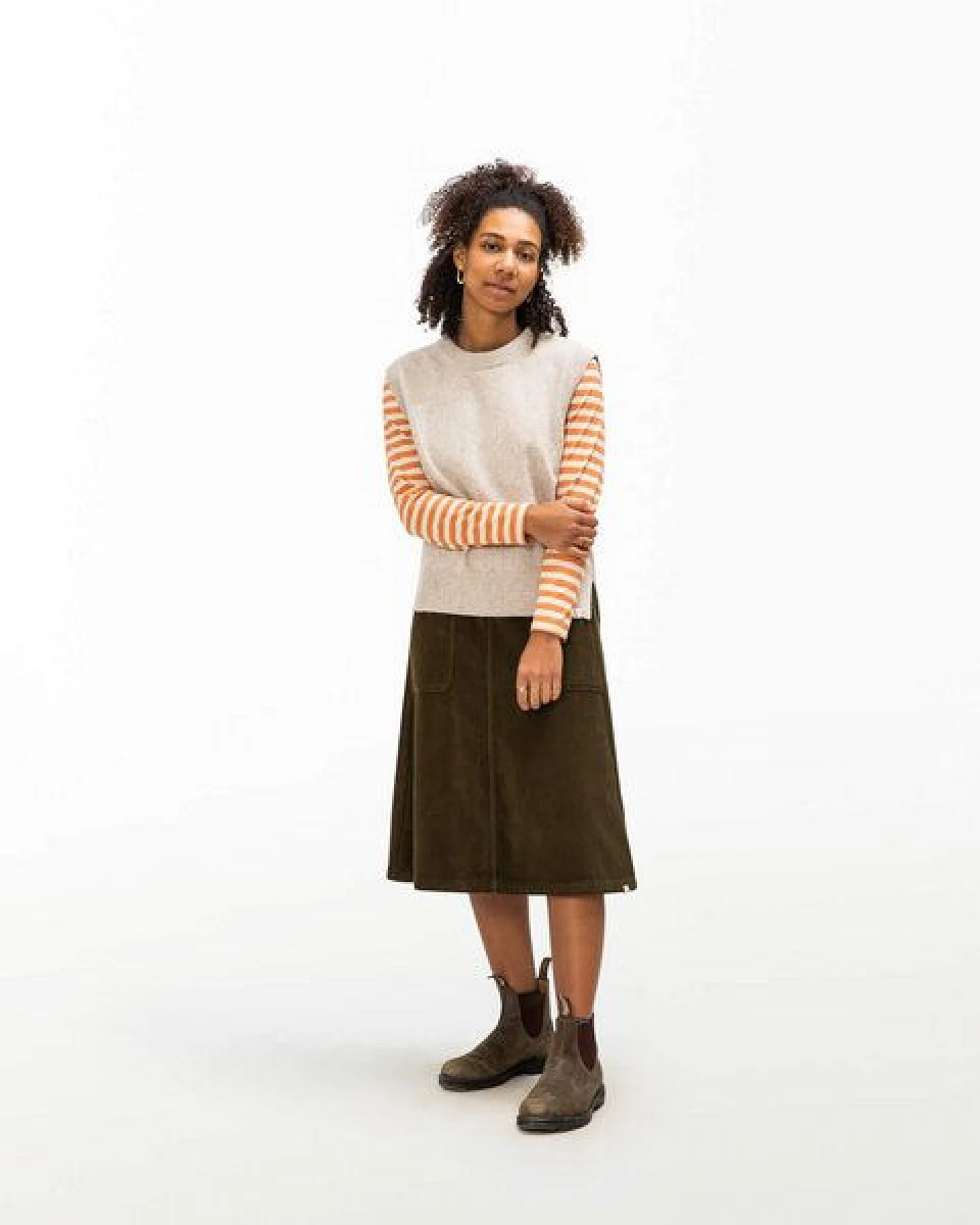 Matona Ausgestellter Midi-Rock für Frauen aus 100% Baumwollcord / Flared Corduroy Skirt – Ansicht 3