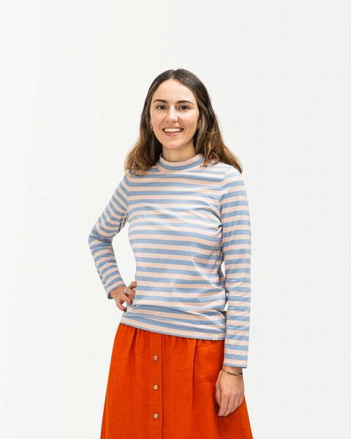 Matona Hochgeschlossenes Langarmshirt mit verspieltem, buntem Streifendesign / Collared Longsleeve