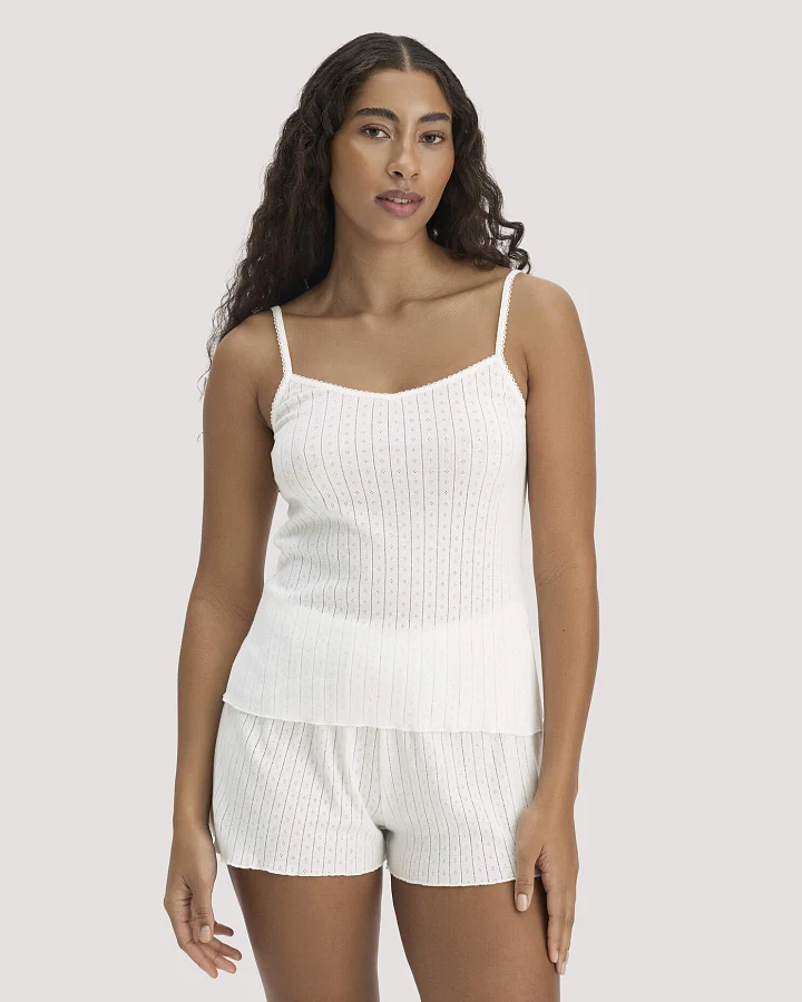 hessnatur Damen Pointelle Spaghetti Top PURE COTTON aus Bio-Baumwolle - weiß - Größe 34