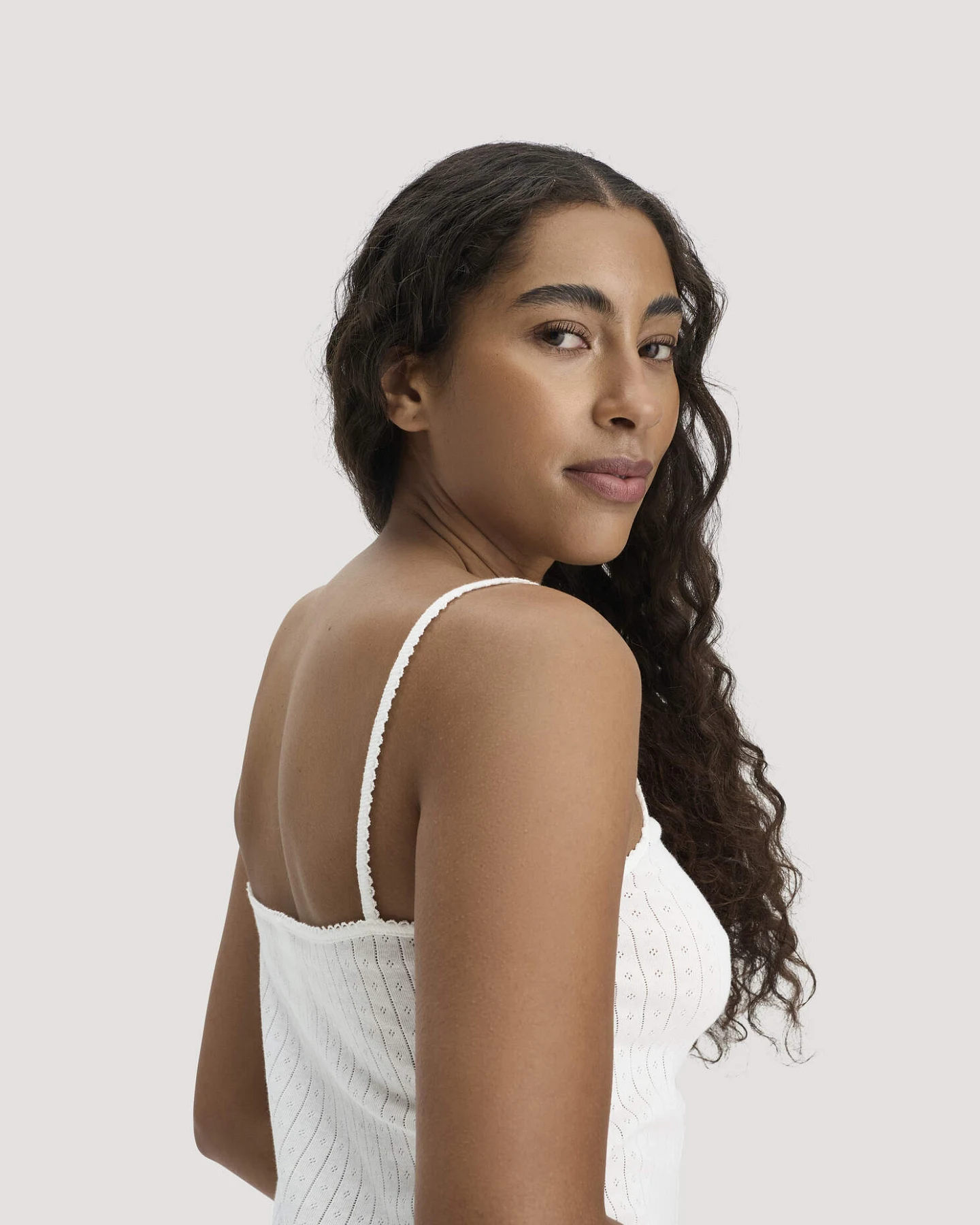 hessnatur Damen Pointelle Spaghetti Top PURE COTTON aus Bio-Baumwolle - weiß - Größe 38 – Ansicht 3