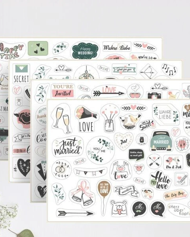 Fines Papeterie 200 Aufkleber HOCHZEIT * Sticker für Gästebuch und Fotoalbum *