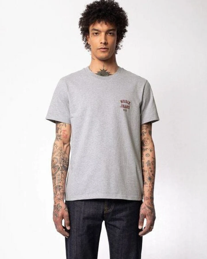 Nudie Jeans Herren T-Shirt "Roy Logo" - Grey Melange