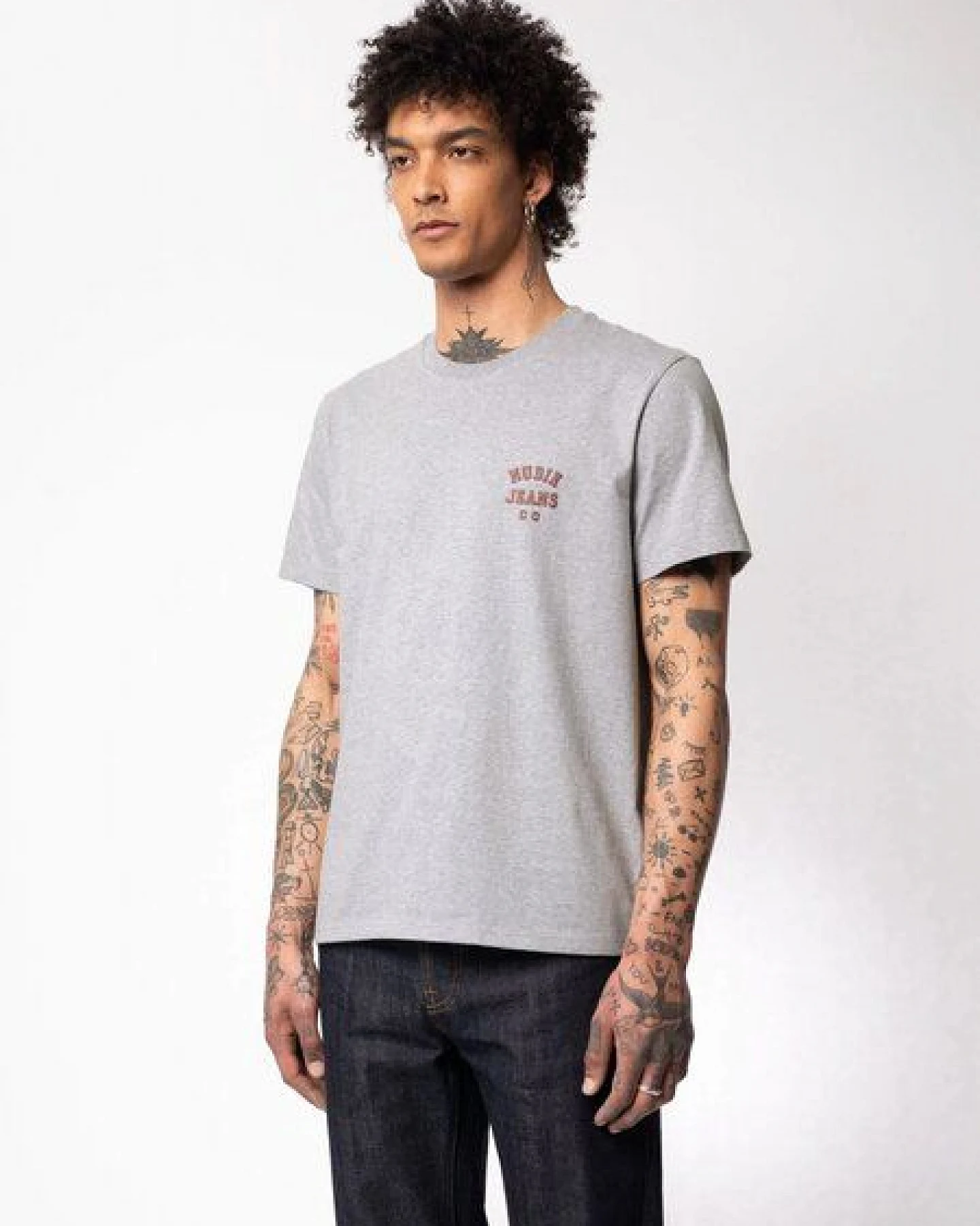 Nudie Jeans Herren T-Shirt "Roy Logo" - Grey Melange – Ansicht 2