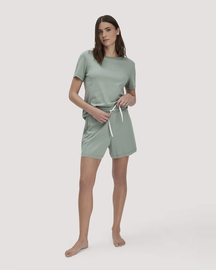 hessnatur Damen Pyjama PURE NATURE aus Bio-Baumwolle - grün - Größe 34
