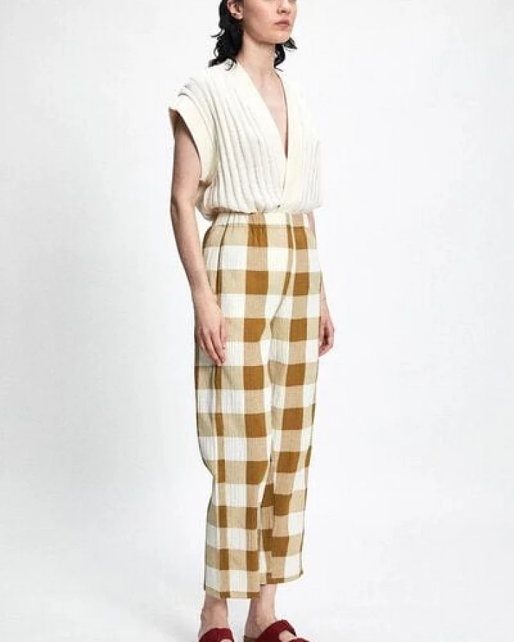 Rita Row Sommerhose CHIMBORA aus Biobauwolle und rec. Polyester - Brown Check