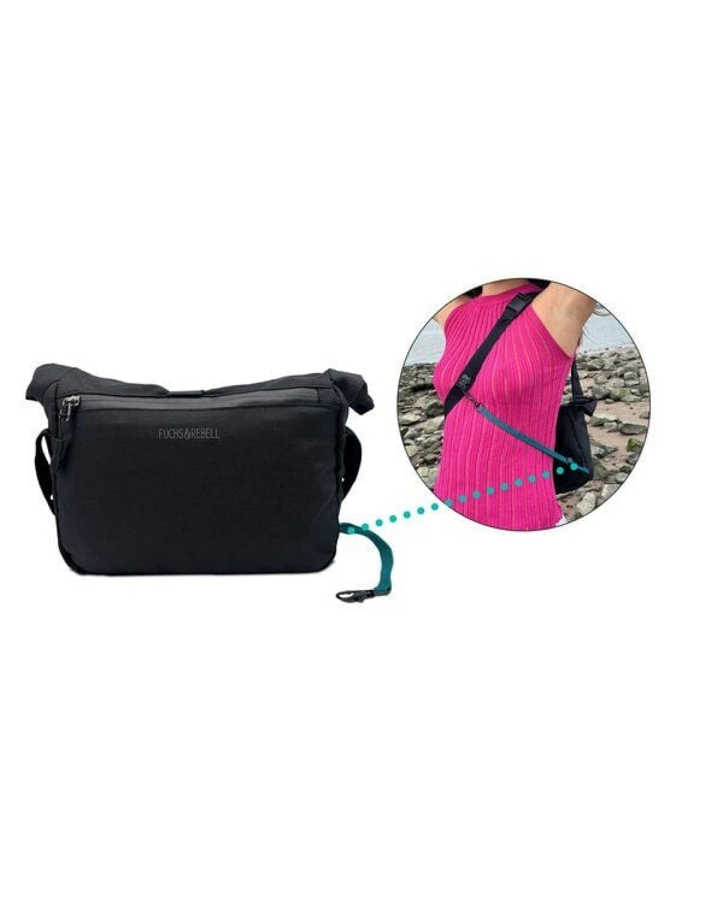 FUCHS & REBELL LUCA Crossbody BikeBag – Fester Halt beim Fahren durch 3-Punkt-Gurt – Ansicht 4