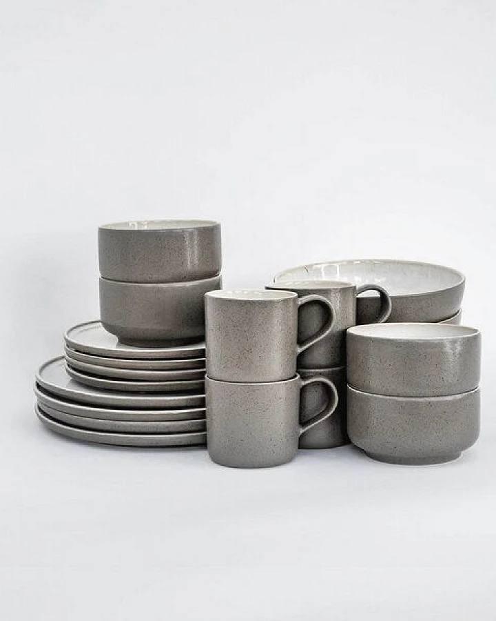 EDDA stoneware Komplett Set Ddoria - Granit Grau aus Steingut (handgemacht)