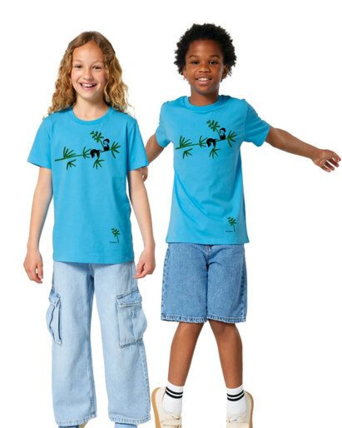 FellHerz Kinder T-Shirt Faultier neptune blau aus 100% Biobaumwolle – Ansicht 2