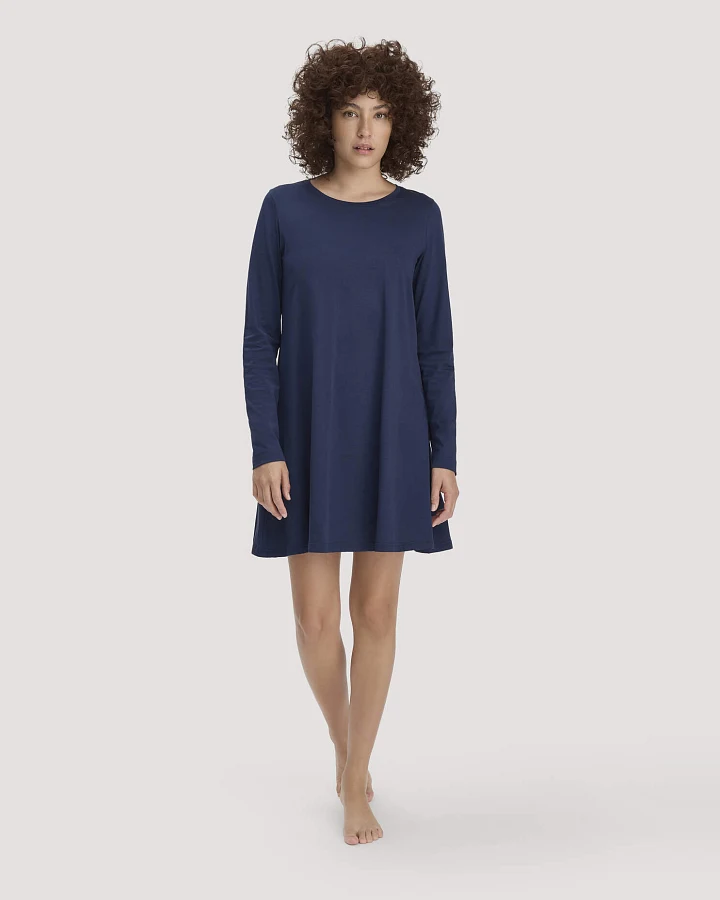 hessnatur Damen Nachthemd PURE COTTON aus Bio-Baumwolle - blau - Größe 34