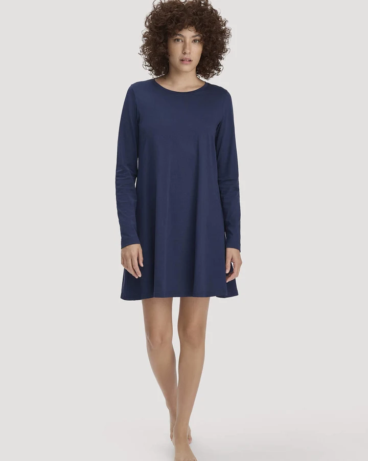 hessnatur Damen Nachthemd PURE COTTON aus Bio-Baumwolle - blau - Größe 34