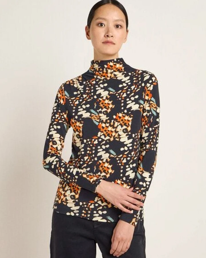LANIUS Stehkragenshirt mit Kräuseln aus Bio-Baumwolle und Tencel