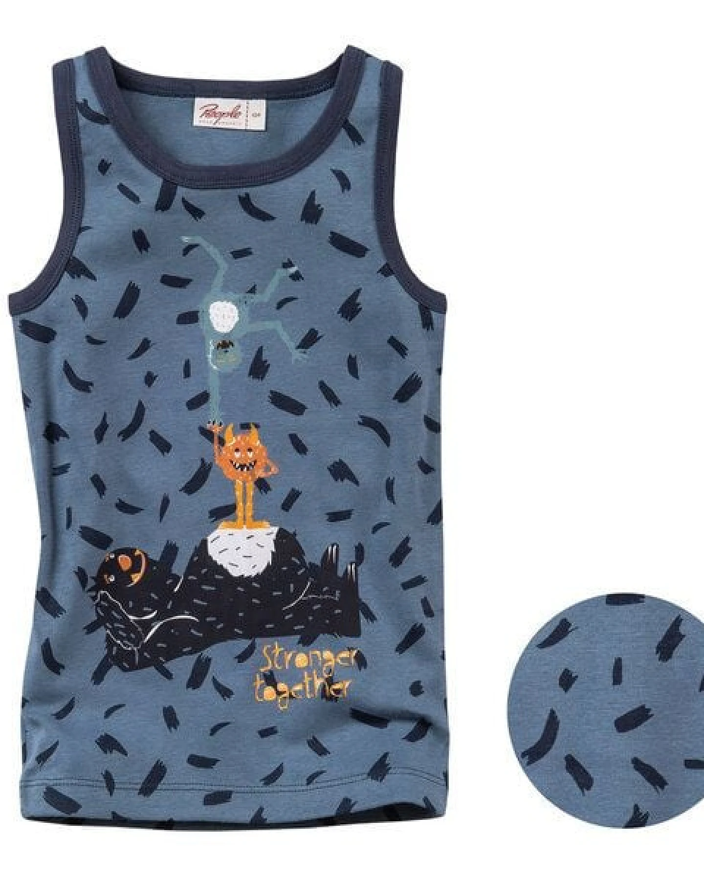 People Wear Organic Unterhemd, blau bedruckt, "Monster-Akrobaten", Bio-Baumwolle – Ansicht 3