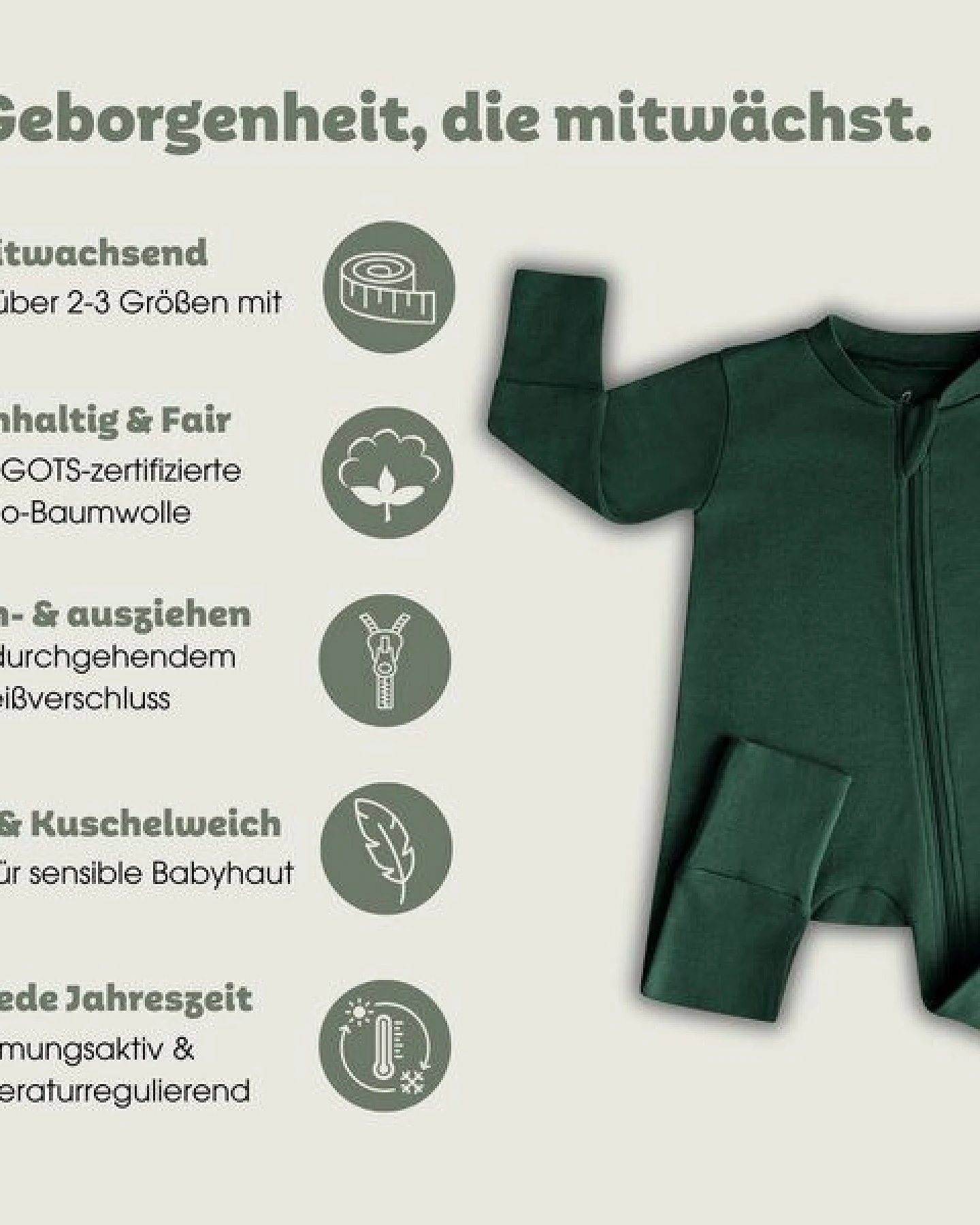 Elsara Mitwachsender Babystrampler Bio-Baumwolle 100% GOTS – Ansicht 3