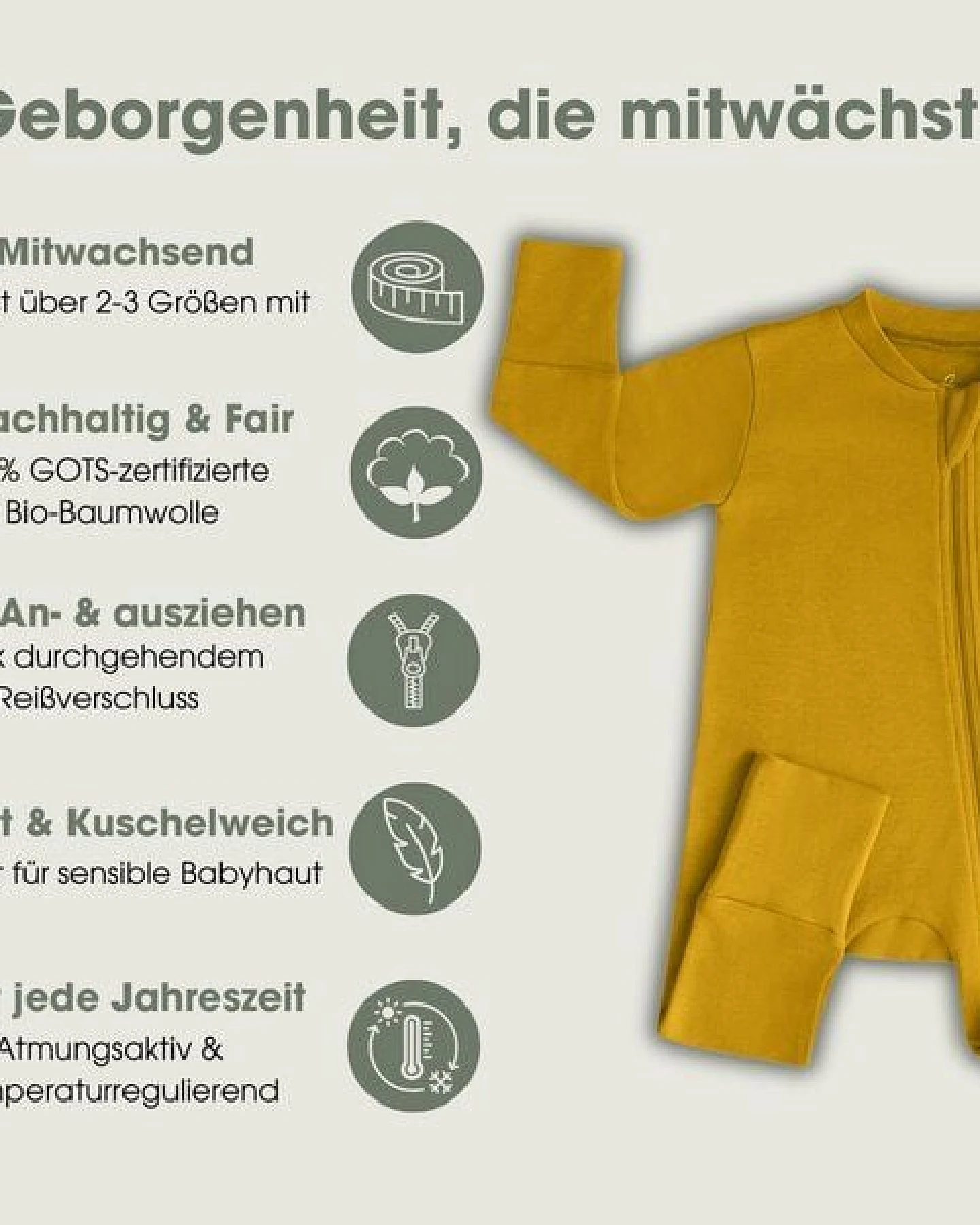 Elsara Mitwachsender Babystrampler Bio-Baumwolle 100% GOTS – Ansicht 4
