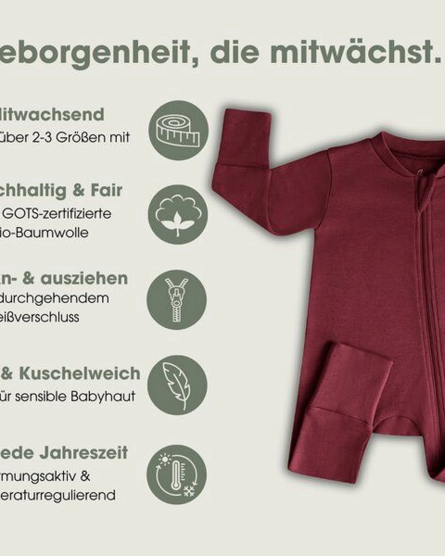Elsara Mitwachsender Babystrampler Bio-Baumwolle 100% GOTS – Ansicht 3