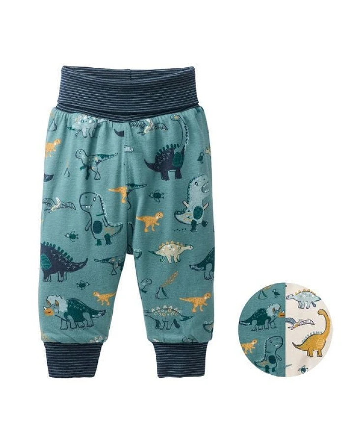 People Wear Organic Wendehose, grün bedruckt, "Dinosaurier", Bio-Baumwolle