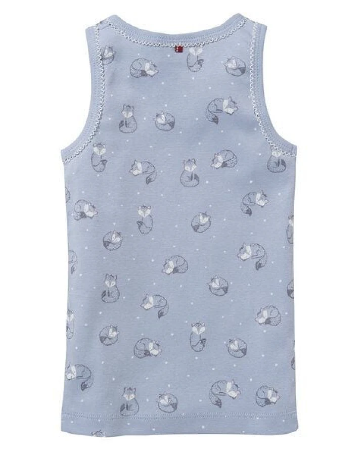 People Wear Organic Unterhemd, blau bedruckt, "Fuchs", Bio-Baumwolle