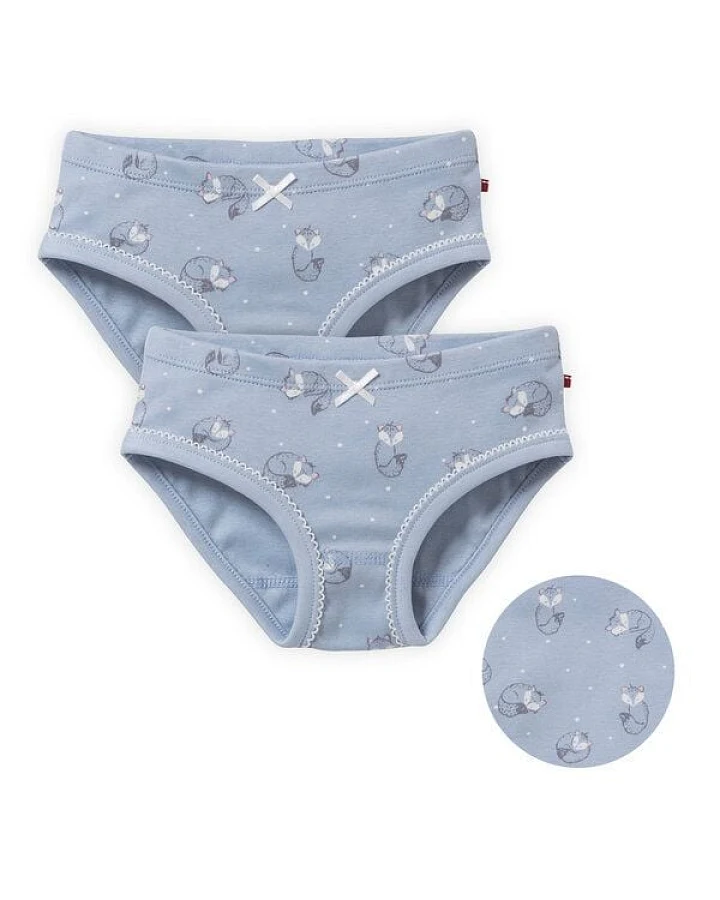 People Wear Organic Slips, 2er Pack, blau bedruckt, "Fuchs", Bio-Baumwolle