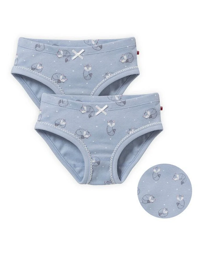 People Wear Organic Slips, 2er Pack, blau bedruckt, "Fuchs", Bio-Baumwolle