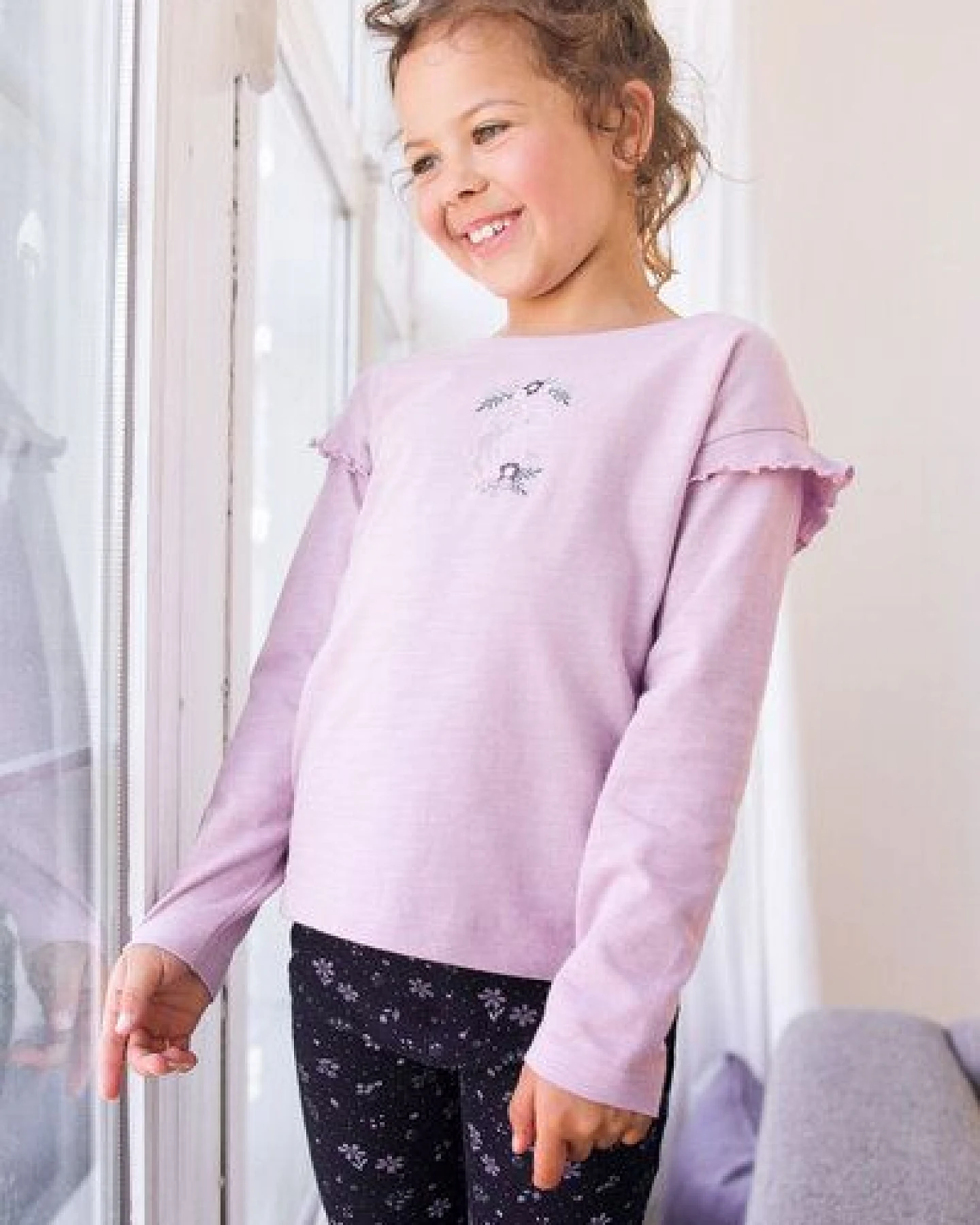 People Wear Organic Langarm Shirt, flieder, "Pferd", Bio-Baumwolle – Ansicht 2