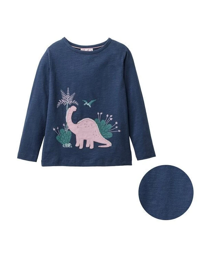 People Wear Organic Langarm Shirt, dunkelblau, "Dinosaurier", Bio-Baumwolle
