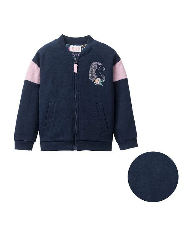 People Wear Organic Sweat Jacke, dunkelblau, "Pferd", Bio-Baumwolle