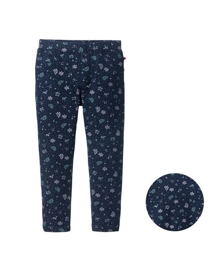 People Wear Organic Leggings, dunkelblau bedruckt, "Herbstblüten", Bio-Baumwolle