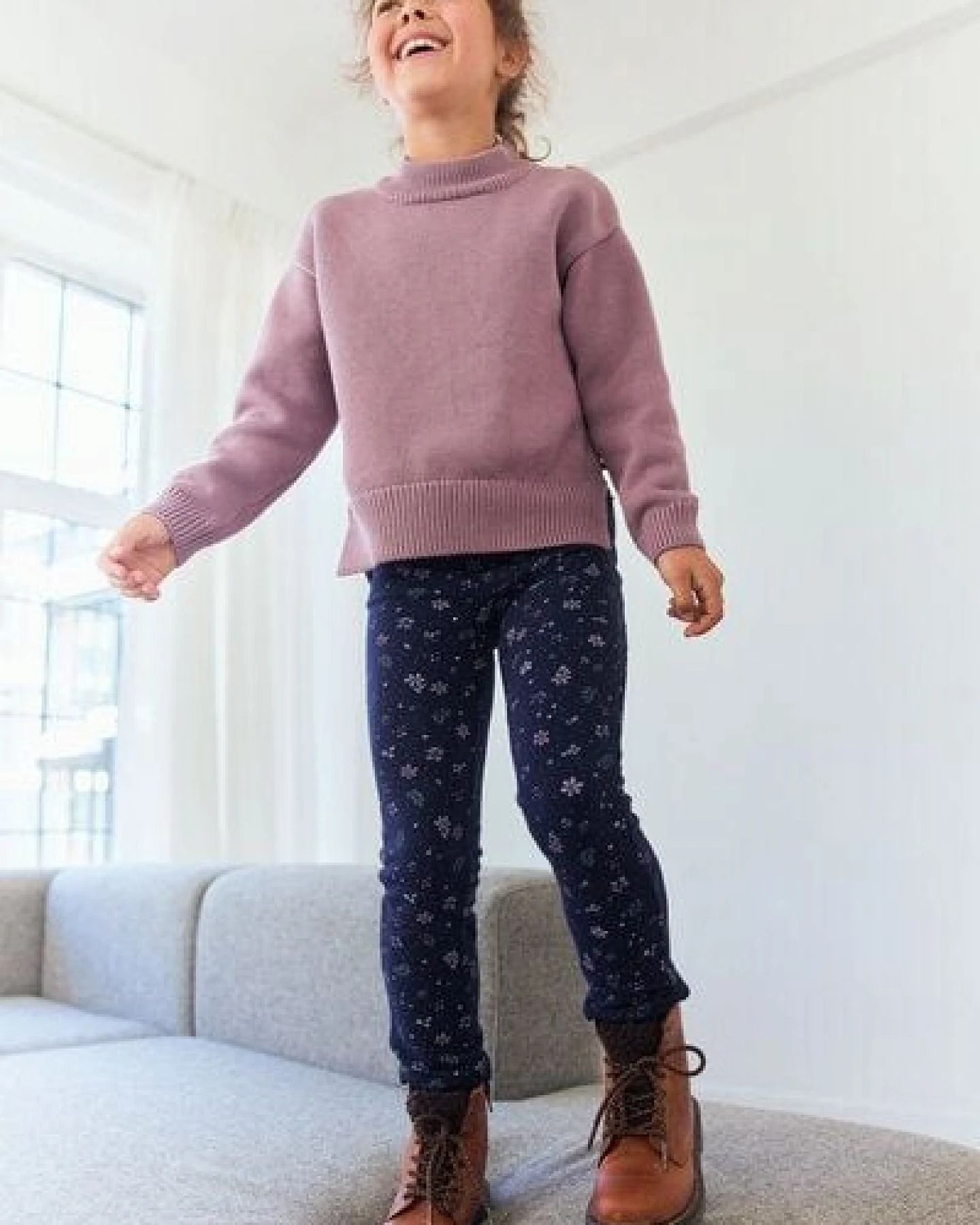 People Wear Organic Leggings, dunkelblau bedruckt, "Herbstblüten", Bio-Baumwolle – Ansicht 4