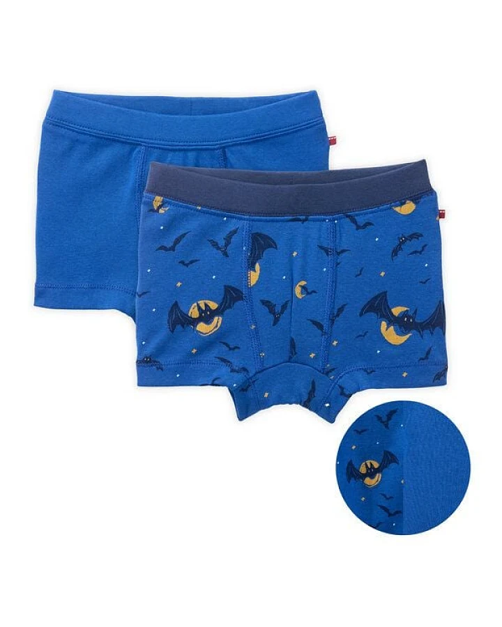 People Wear Organic Boxershorts, 2er Pack, blau bedruckt "Fledermäuse" und blau uni, Bio-Baumwolle