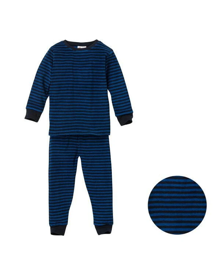 People Wear Organic Frottée Pyjama, dunkelblau geringelt, Bio-Baumwolle