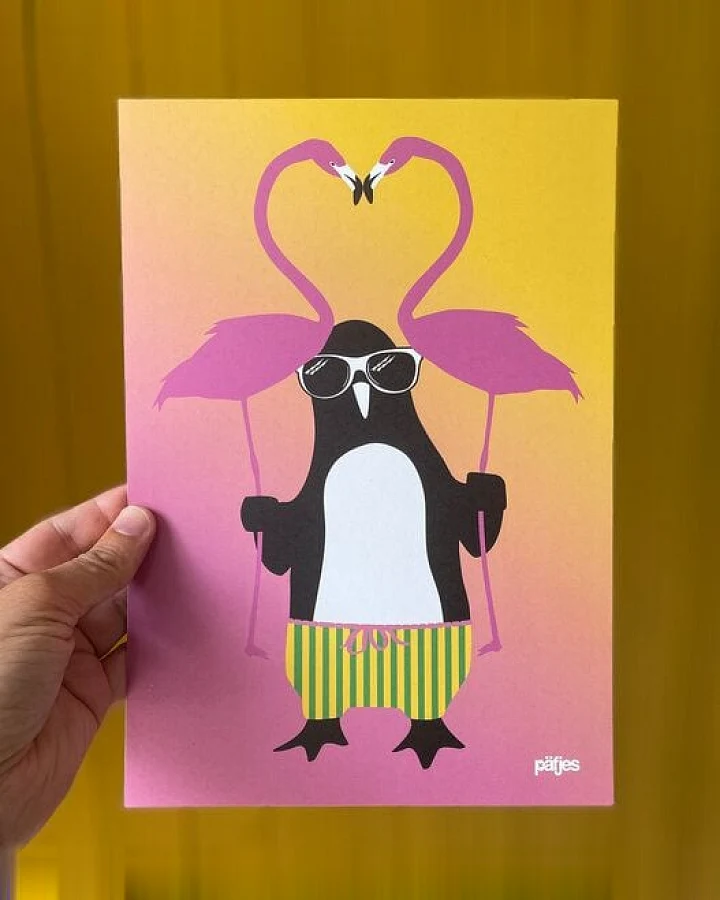 päfjes Der Love-Pinguin Paule mit Flamingo - Poster A4