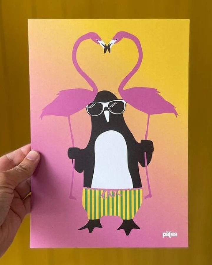 päfjes Der Love-Pinguin Paule mit Flamingo - Poster A4