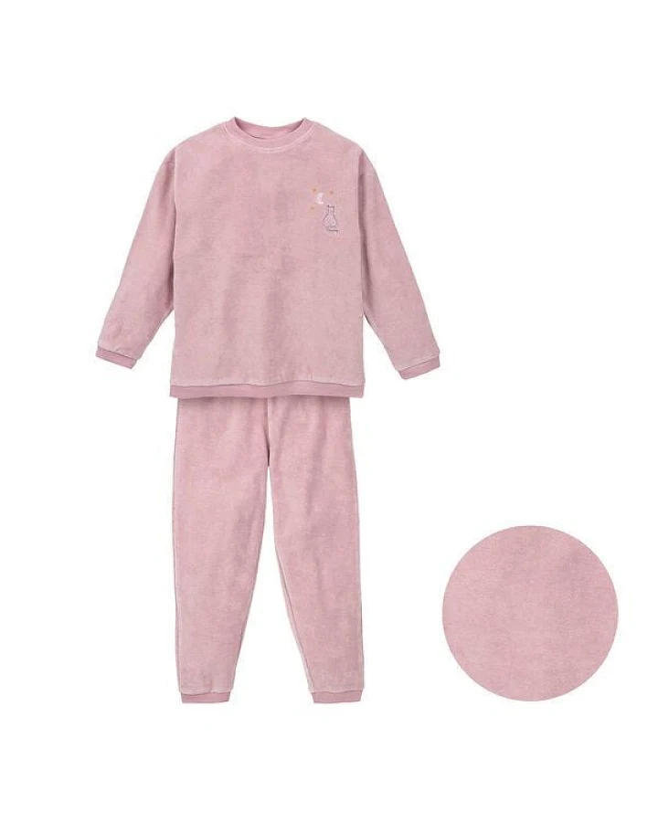 People Wear Organic Nicki Pyjama, flieder, Applikation "Katze", Bio-Baumwolle