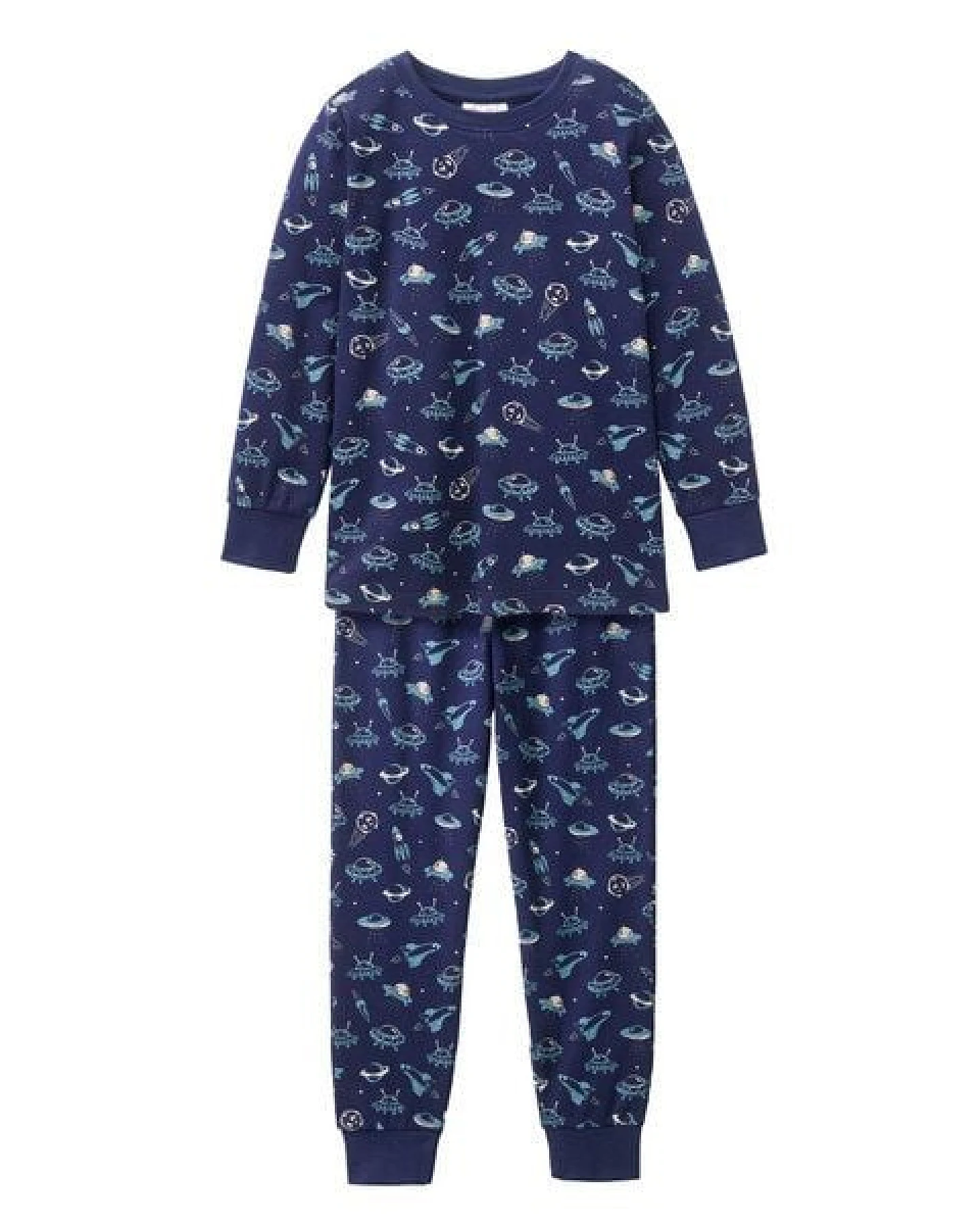 People Wear Organic Pyjama, dunkelblau bedruckt, "Weltall", Bio-Baumwolle – Ansicht 2