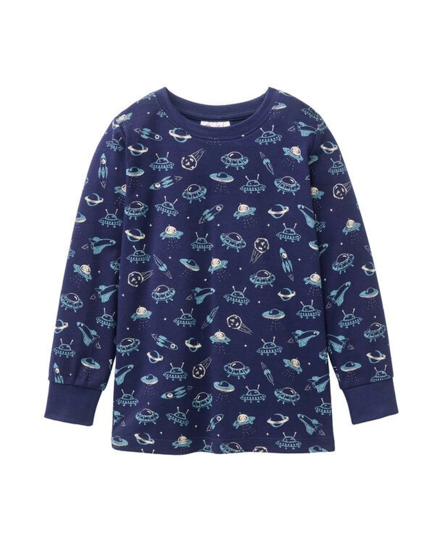 People Wear Organic Pyjama, dunkelblau bedruckt, "Weltall", Bio-Baumwolle – Ansicht 3
