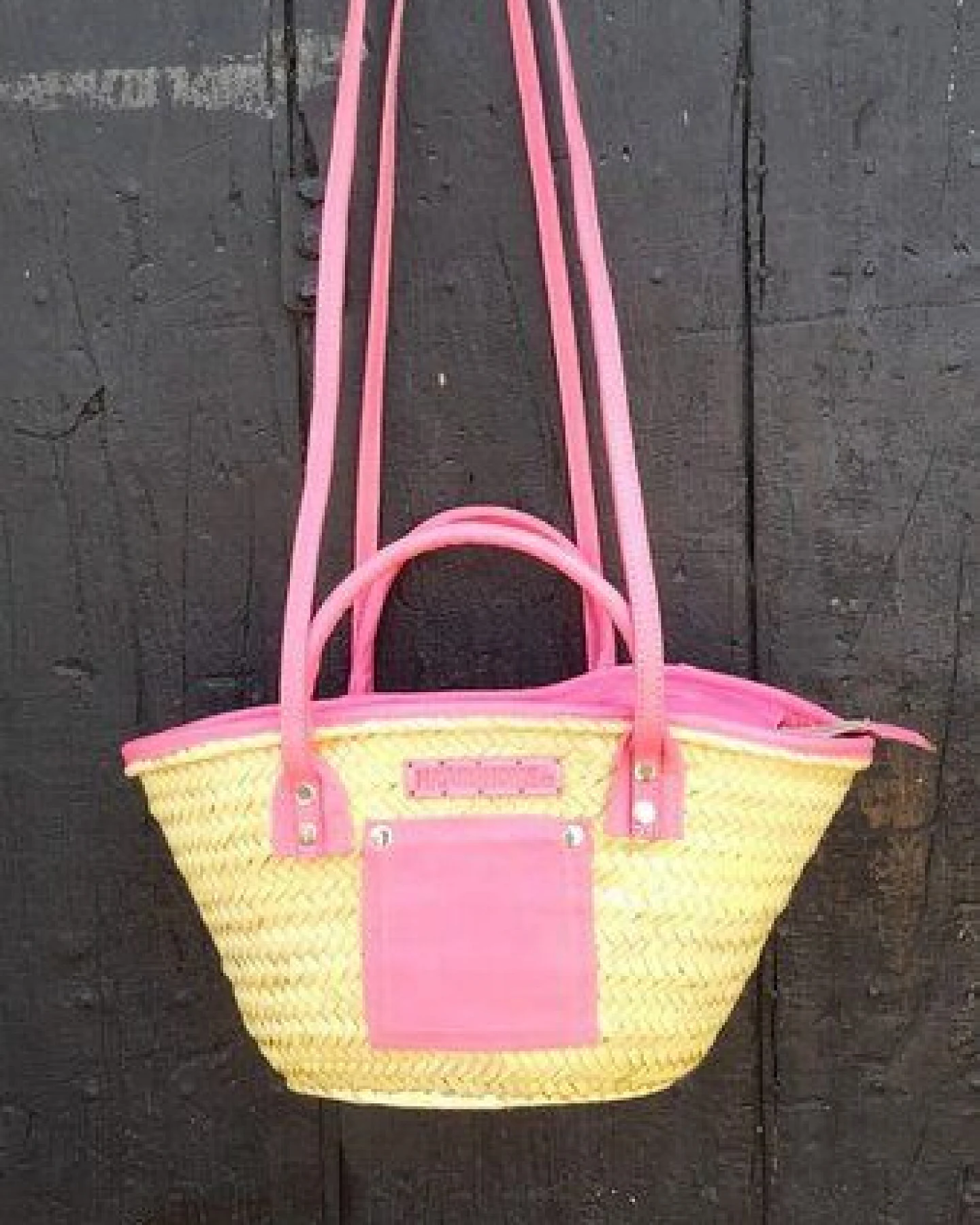 NATUREHOME Palmblatt-Tasche mit stilvollen Pinken Leder-Highlights 37x12x16cm – Ansicht 2