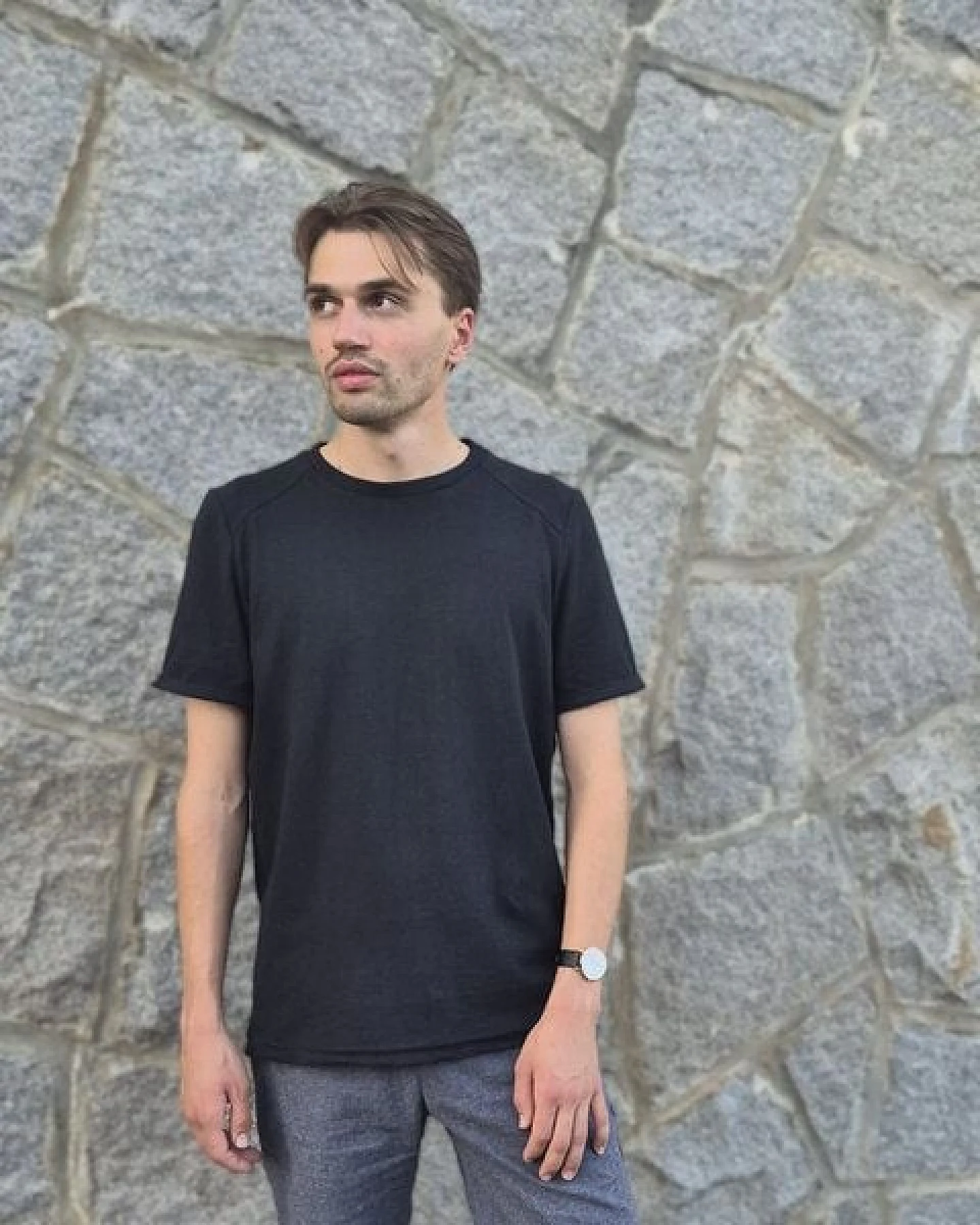 körber mode T-Shirt aus Hanf und Biobaumwolle Farbauswahl weiß, schwarz & blaugrau – Ansicht 3