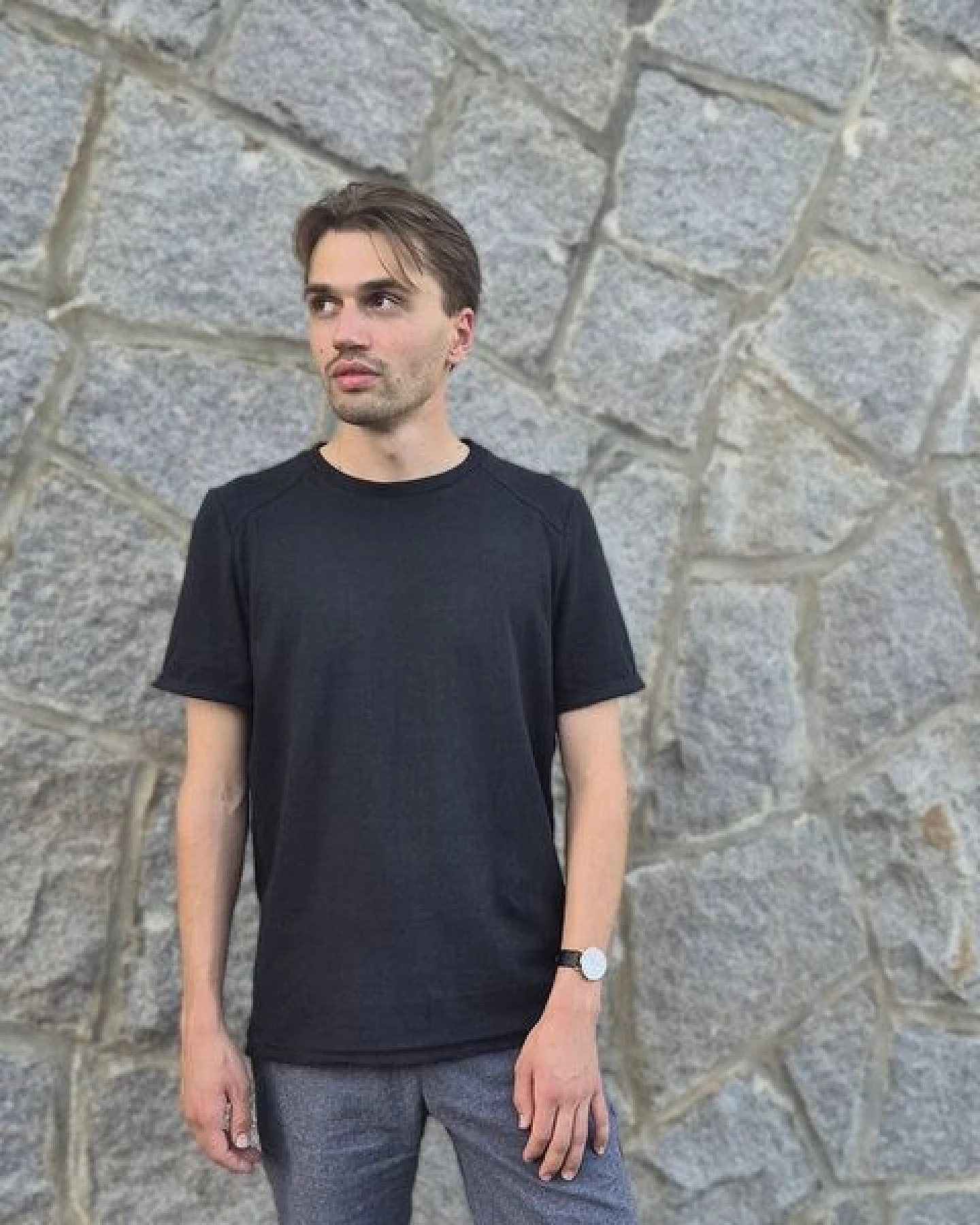 körber mode T-Shirt aus Hanf und Biobaumwolle Farbauswahl weiß, schwarz & blaugrau – Ansicht 3