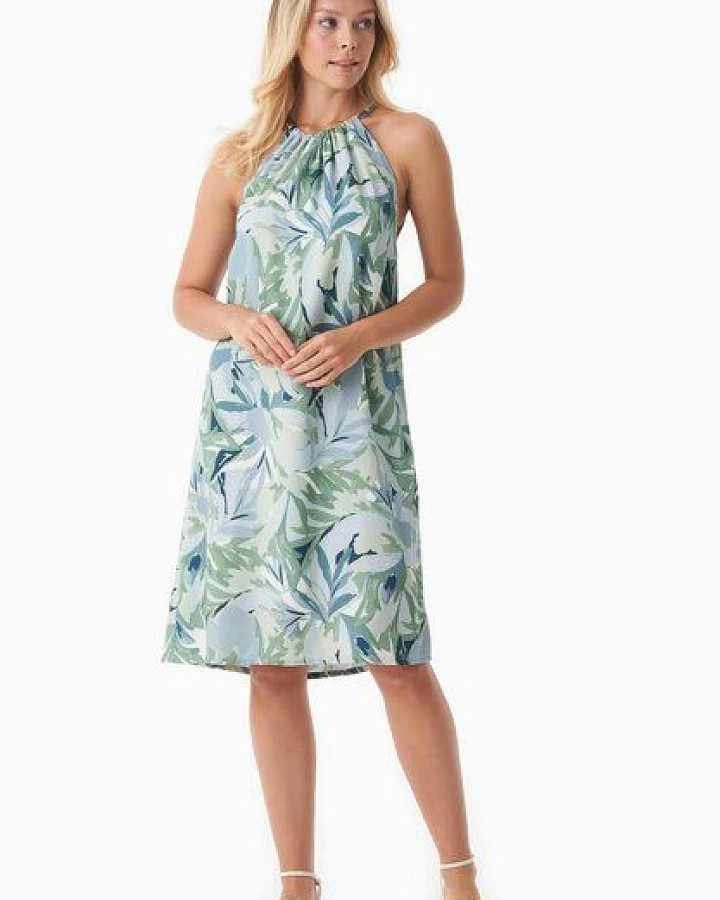 Produktseite: ORGANICATION Neckholder-Kleid aus LENZING ECOVERO mit Blattmuster