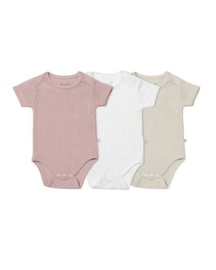 Biorganic Kurzarmbody Waffle (3er Pack) Mehrfarbig Unisex, Baby Body GOTS-zertifiziert