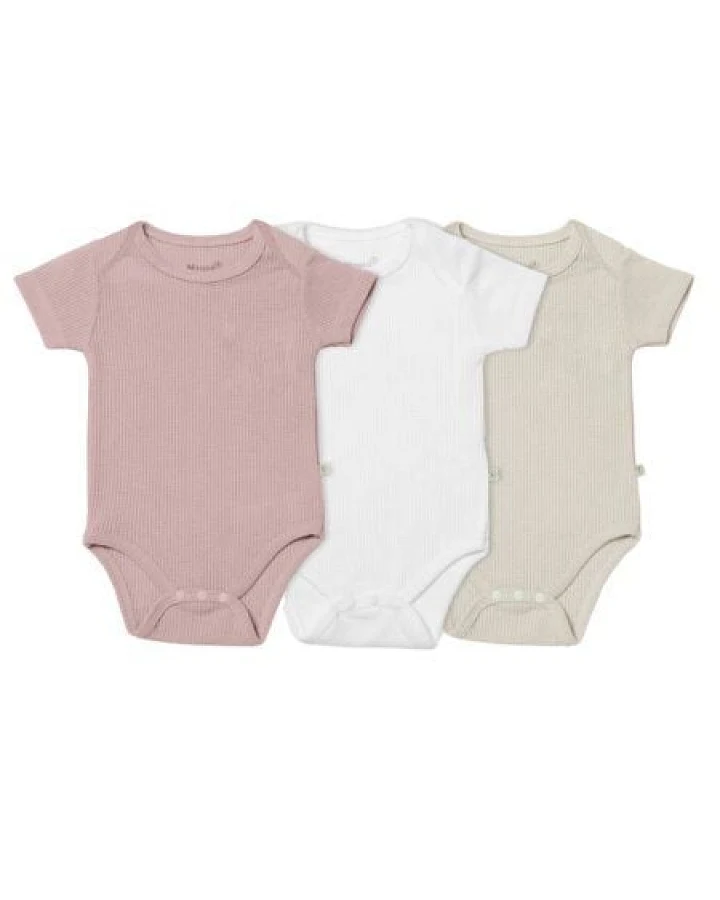 Biorganic Kurzarmbody Waffle (3er Pack) Mehrfarbig Unisex, Baby Body GOTS-zertifiziert