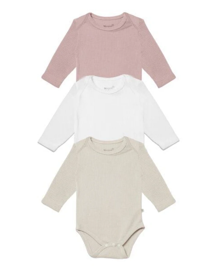 Biorganic Langarmbody Waffle (3er Pack) Mehrfarbig Unisex, GOTS-zertifiziert